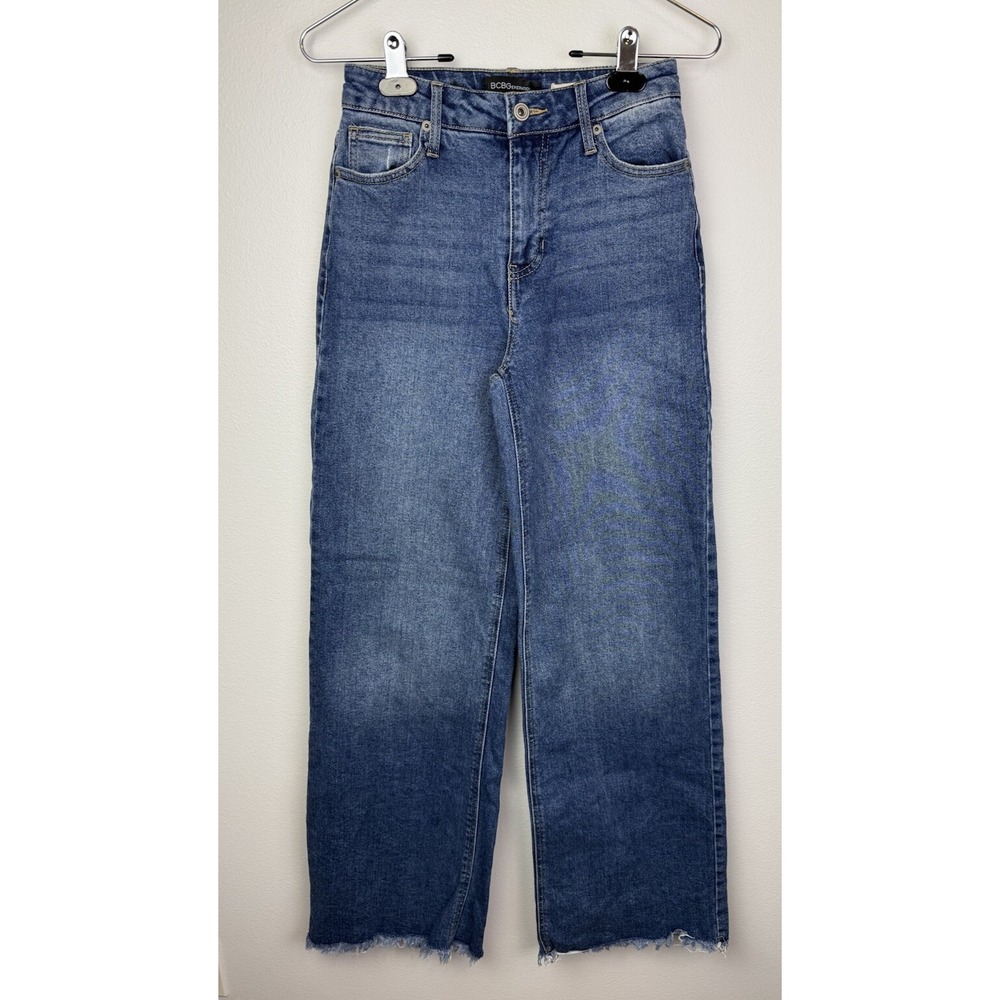 BCBGGENERATION High Rise Wide Leg Raw Hem Jeans Women Size‎ 24/0 Blue